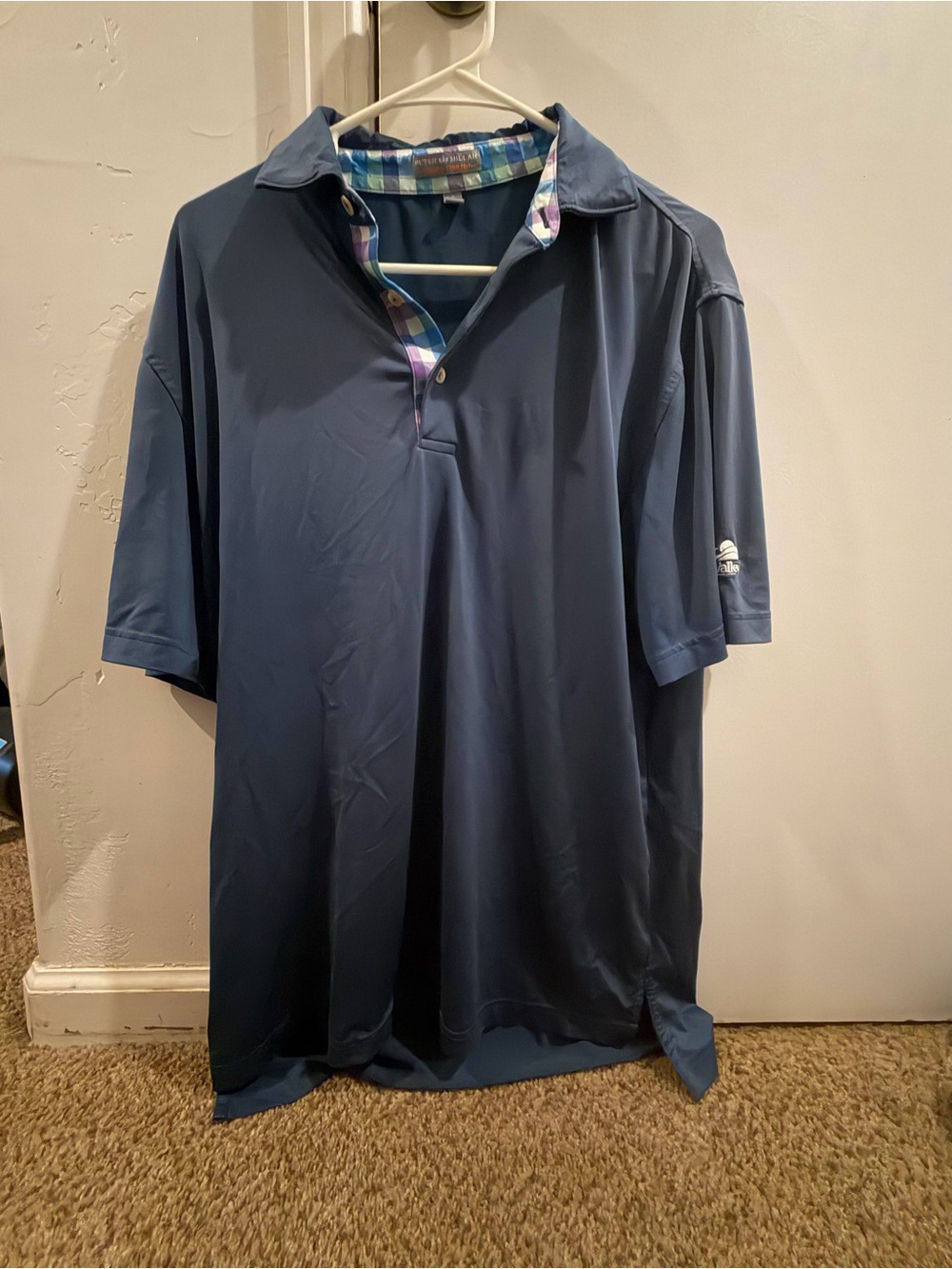 Peter Miller Men's Navy Polo Shirt with Plaid Trim